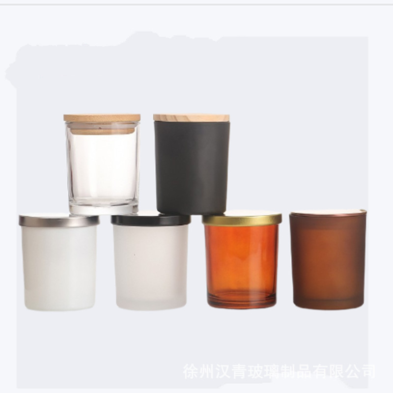 Vaso de vidrio esmerilado de color simple con tapa candelabro de vela de gran boca frasco de vidrio botella vacía