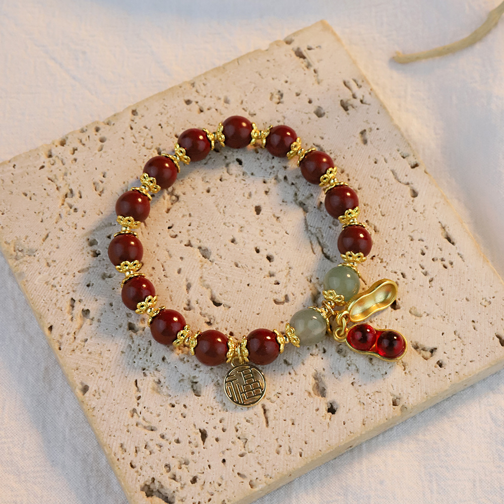 Fabricantes al por mayor retro nueva moda china ligera de lujo joyería de mano ágata roja buena cosa maní Fu marca pulsera exquisita mujer image 3