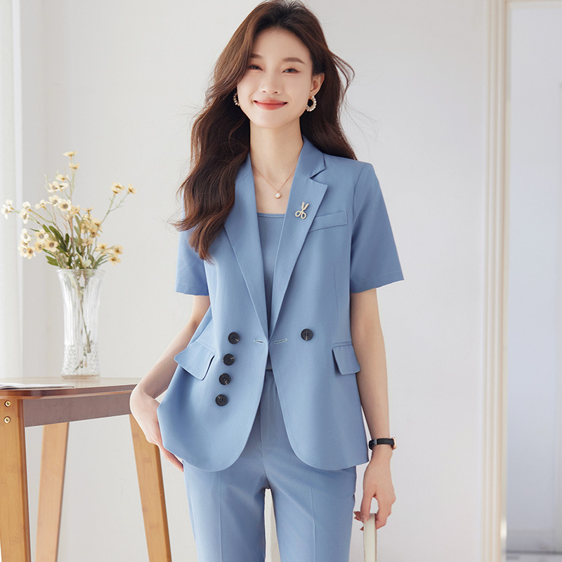 Qigu Niang Summer Short-Sleeve Blazer for Women, Formal Business Attire, Office High-End White-Collar Three-Piece Suit, Premium Quality