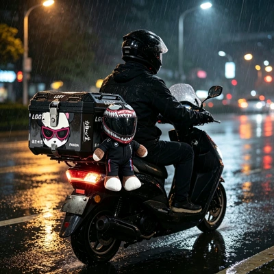 scooters, also suitable for small motorcycles and Motorcycle trunk - 48l-black-and-gray-bear-transformation-doll-top-tier-edition-little-black-bear-venom-helmet-doll-inner-lining-backrest-base-installation-kit