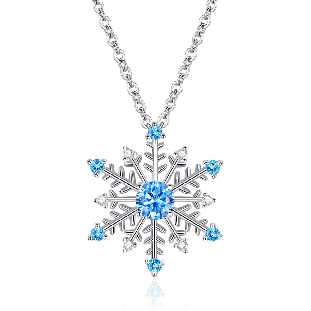 Simple Fashion Blue Zircon Snowflake Earrings Necklace Set display picture 7