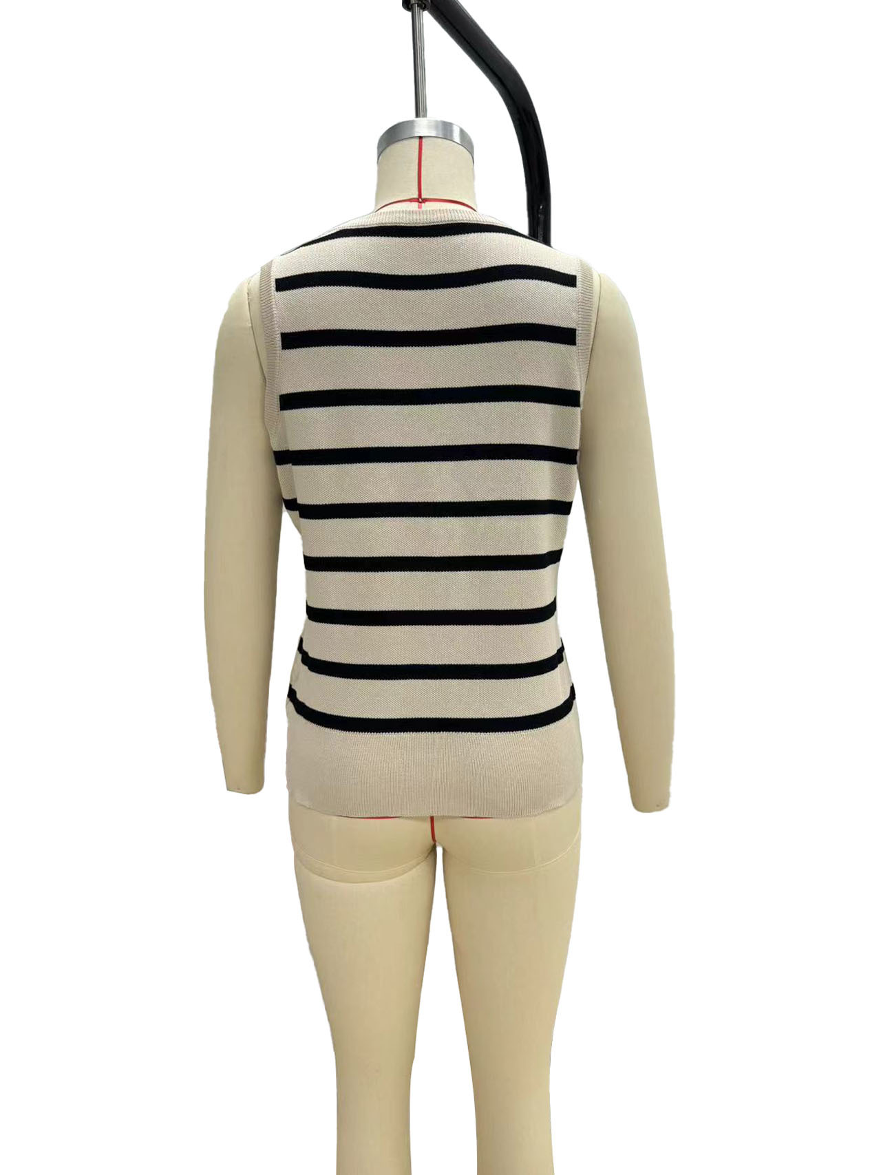 263g Weight Sleeveless Sleeve Length Single Breasted Placket Type Polyester, Viscose fiber Fabric Type Regular Top Length Vest Tops Type Daily Occasion V Neck Neckline Slim Fit Type Stripe Pattern Summer Season Women's Gender Contrast Binding Design Casual, Elegant Style Wholesale Women's Casual Elegant Stripe Sleeveless Contrast Binding Sweaters & Cardigans 2