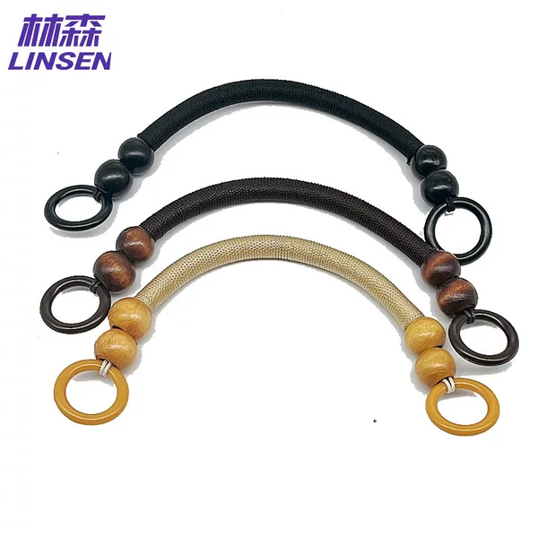 37cm Vintage Wooden Bead Handle DIY Handbag Handle Accessories Nylon Rope Wooden Bead String Bag Strap Wrist Bag Accessories