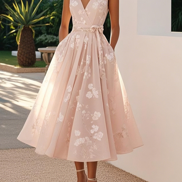 2026 European and American Women's Formal Dress Banquet Evening Gown Amazon Sleeveless Vest V-Neck Digital Print Dress 2026 European and American Women's Formal Dress Banquet Evening Gown Amazon Sleeveless Vest V-Neck Digital Print Dress