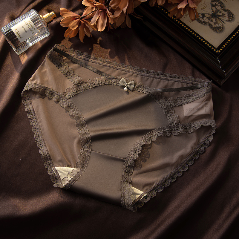 Dulce y puro deseo 2024 nueva ropa interior de encaje sin costuras, transpirable y agradable para la piel, ropa interior de mujer de satén francés de cintura media