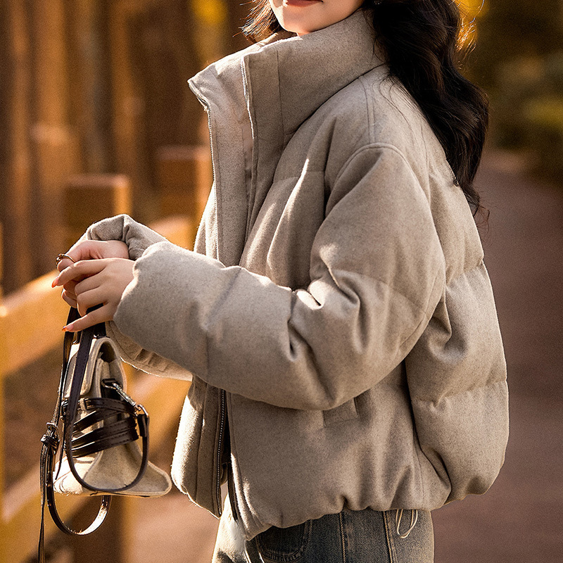 Wool Luxury 95% White Goose down Short High-Neck Coat Winter Women's New Gray Textured Goose down Jacket