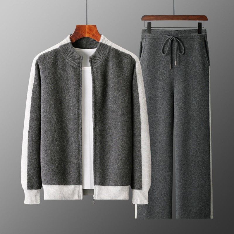 Half Turtleneck Cashmere Sweater Men's Cardigan Zipper Thickeneded Sweater Suit Autumn and Winter 100% Pure Wool Fashion Color Matching