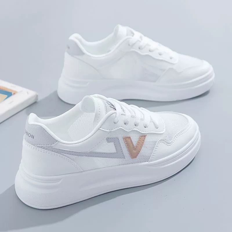 Summer universal high quality white shoes for students, mesh breathable light panel