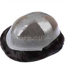 工厂现货男士发块 逼真发际线真人发块头顶假发头戴透气卷发