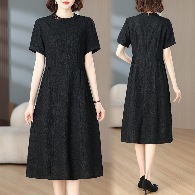 2026 Summer New Style Silk Xiangyun Yarn Dress for Women, High-End Embroidered Middle-Aged and Elderly Mother's Wear, Mulberry Silk Qipao