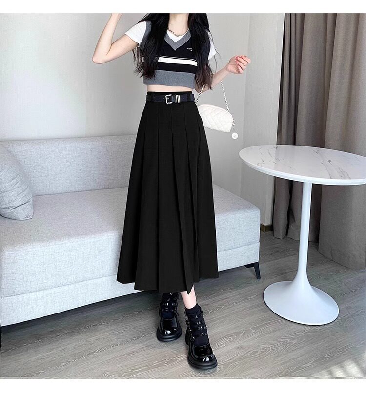 Chân váy vest nữ cạp cao dáng chữ A xếp ly dài vừa — Màu xám, Màu đen chi tiết 14