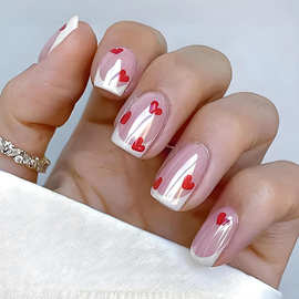 情人节新款电镀爱心白色法式穿戴甲30片成品短款假指甲跨境批发