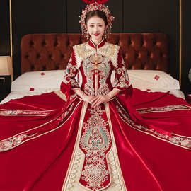 红色秀禾服2024年夏季新款结婚丝绒中式礼服新娘服新式秀禾龙凤褂