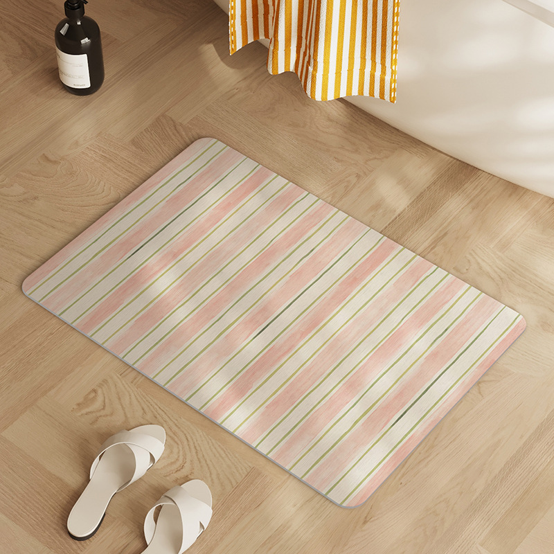 Ins-Style Striped Diatomaceous Earth Mat for Home Entrance, Bathroom, and Toilet Door, Absorbent Foot Mat