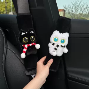 Car seatbelt shoulder pad protective cover decoration, universal for all seasons, creative cute little black cat, car interior accessories for women