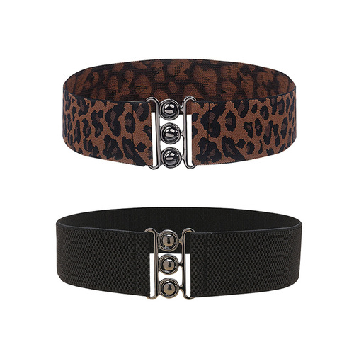 Autumn and winter new wide belt women's belt pearl buckle inlaid black retro girdle fashionable decorative suit