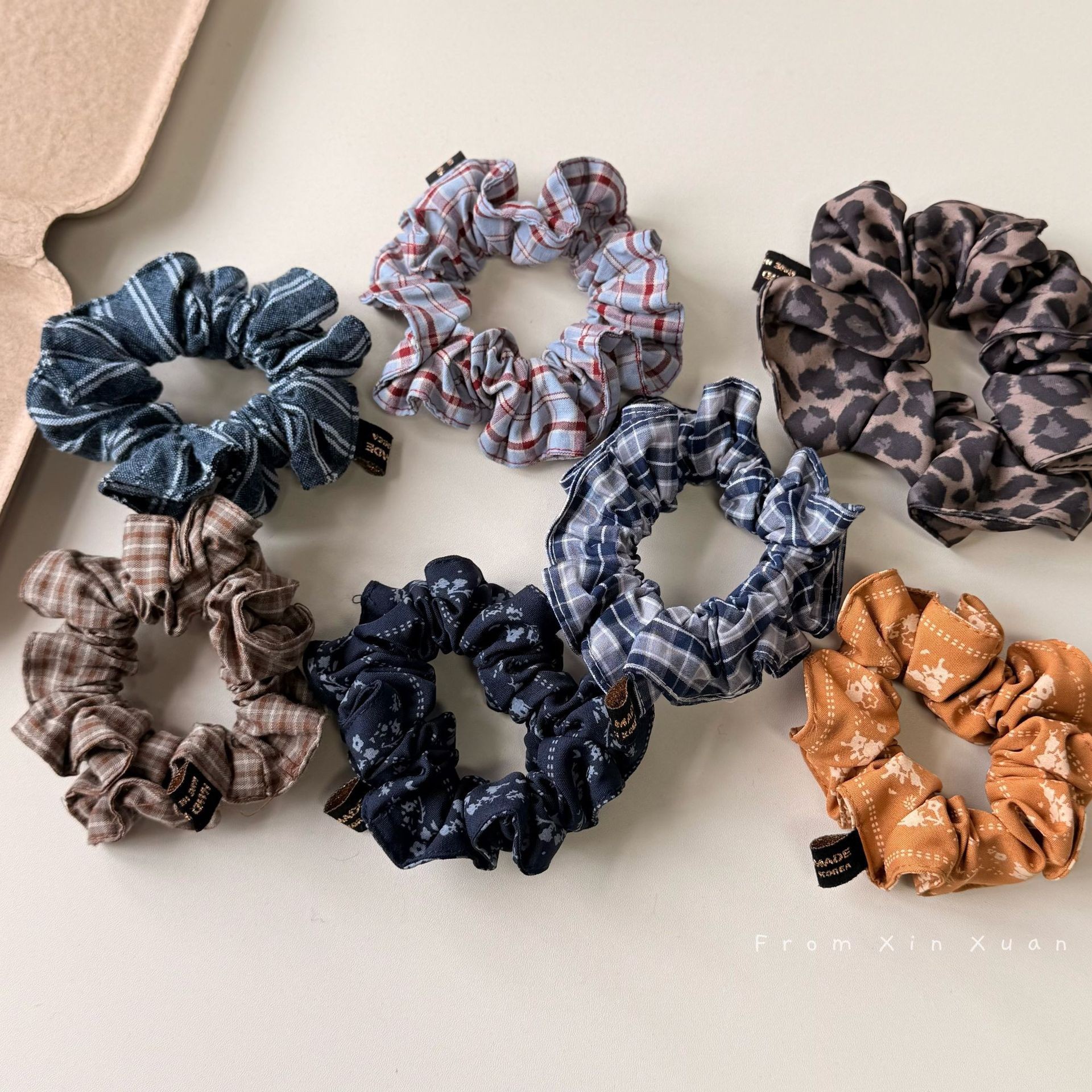 Koreanischer Retro Karo Blumen Scrunchie Für Damen Haargummi_voghion.com