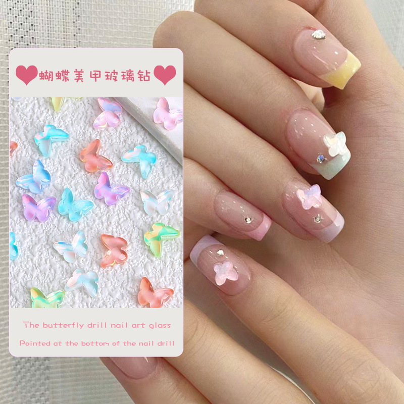 Mocha butterfly diamond ice transparent nail jewelry K9 glass nail jewelry diy flat nail diamond jewelry wholesale