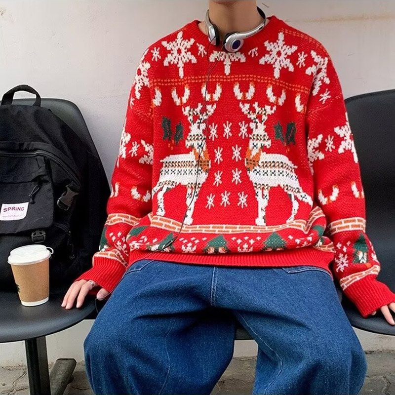 费尔岛圣诞毛衣男日系复古慵懒感加厚古着潮牌内搭冬季针织衫批发|undefined