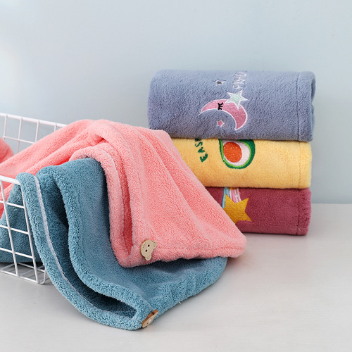 High-density coral velvet embroidered dry hair cap, cute bunny ears shower cap, thickened absorbent turban, embroidered wholesale