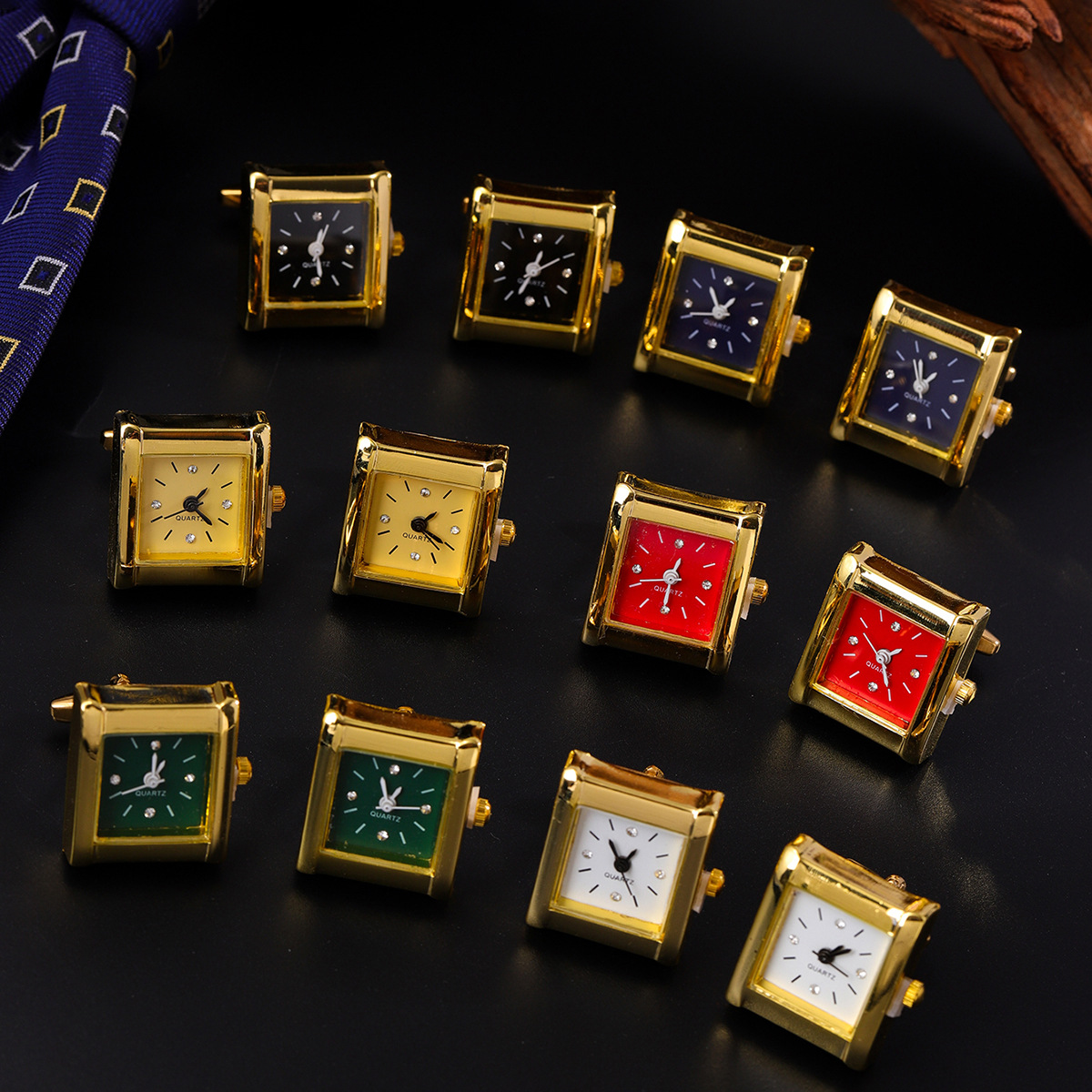 Men's Accessible Luxury Square Gold Clock Classic French Fashion Rotatable Clock Gold Cufflinks