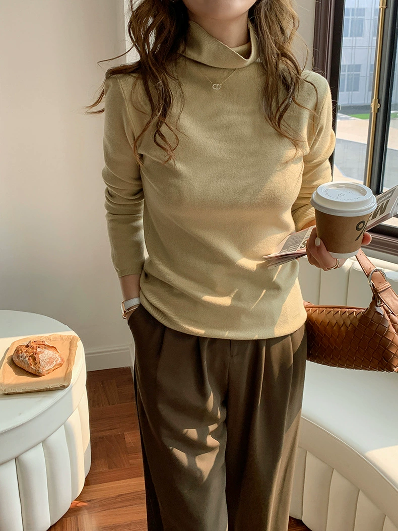 red sweater High Collar Hit Autumn and Winter New Style Sweater Women 's 2022 Solid Color Versatile Slim Fit Women Sweetshirts Traf Y2k brown cardigan