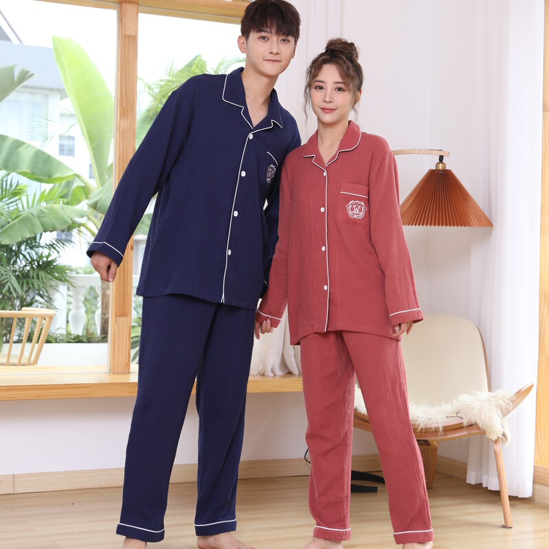 Women's and Men's Muji Long-Sleeve Cotton Pajamas, Double-Layer Gauze, Girls' and Boys' Pure Cotton Loungewear Set Wholesale Women's and Men's Muji Long-Sleeve Cotton Pajamas, Double-Layer Gauze, Girls' and Boys' Pure Cotton Loungewear Set Wholesale