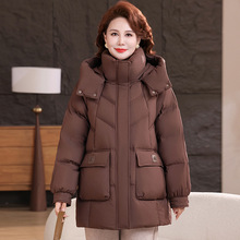 羽绒服女2025年冬新款中老年加厚中长款连帽妈妈装厚外套批发代发