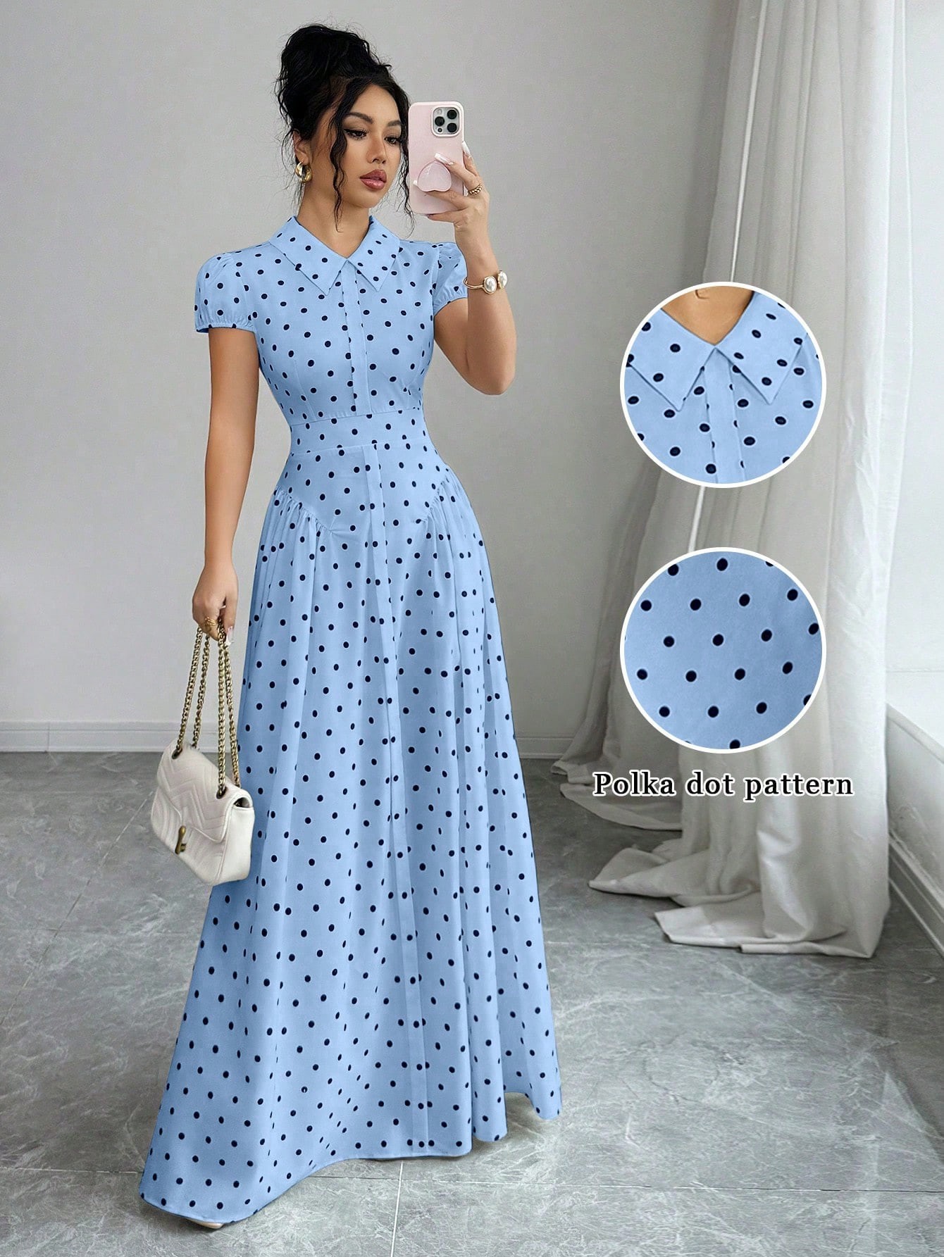 New Women's Polka Dot Dress Short Sleeve Summer Style French Retro Slimming Elegant Long Dress For Youthful Fashion_ecoleips.com
