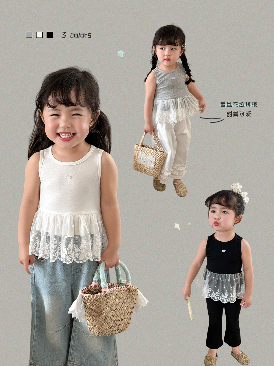 Ropa para niños de caña de pera Chaleco para niñas Primavera 2025 Nuevos niños Versión coreana de estilo occidental Camisola Top Ropa de bebé