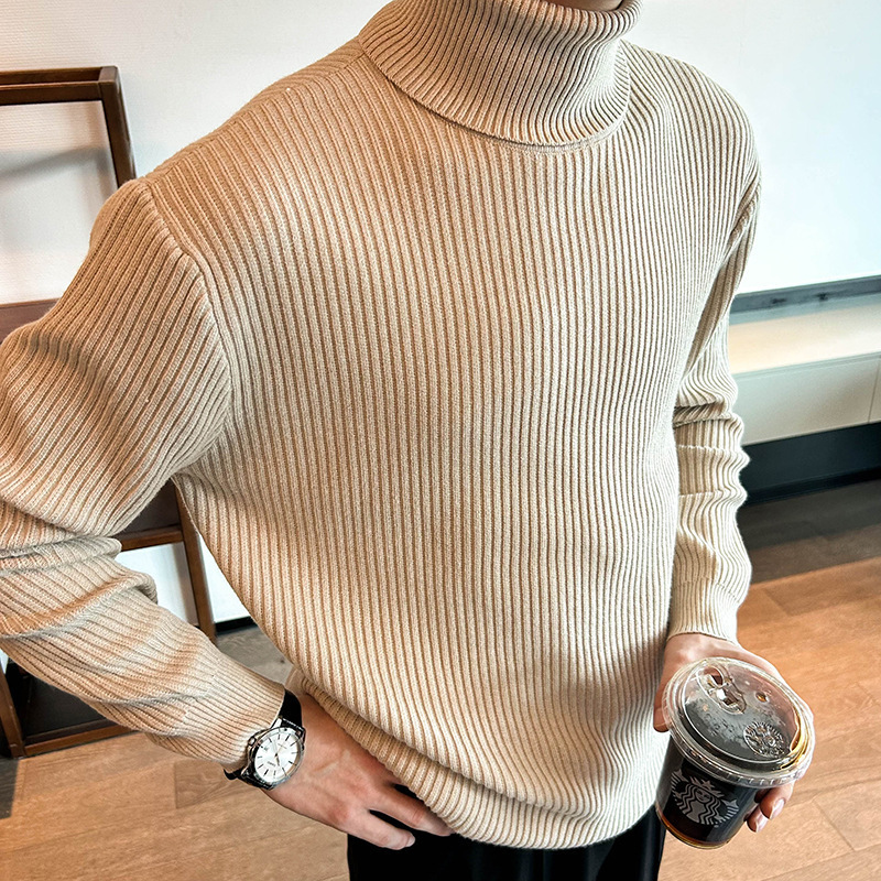 Men's Light Mature Style Turtleneck Sweater with Stripesd Inner Layering Shirt Autum Trendy Brand High-End Elastic Slim Knitwear Men's Light Mature Style Turtleneck Sweater with Stripesd Inner Layering Shirt Autum Trendy Brand High-End Elastic Slim Knitwear