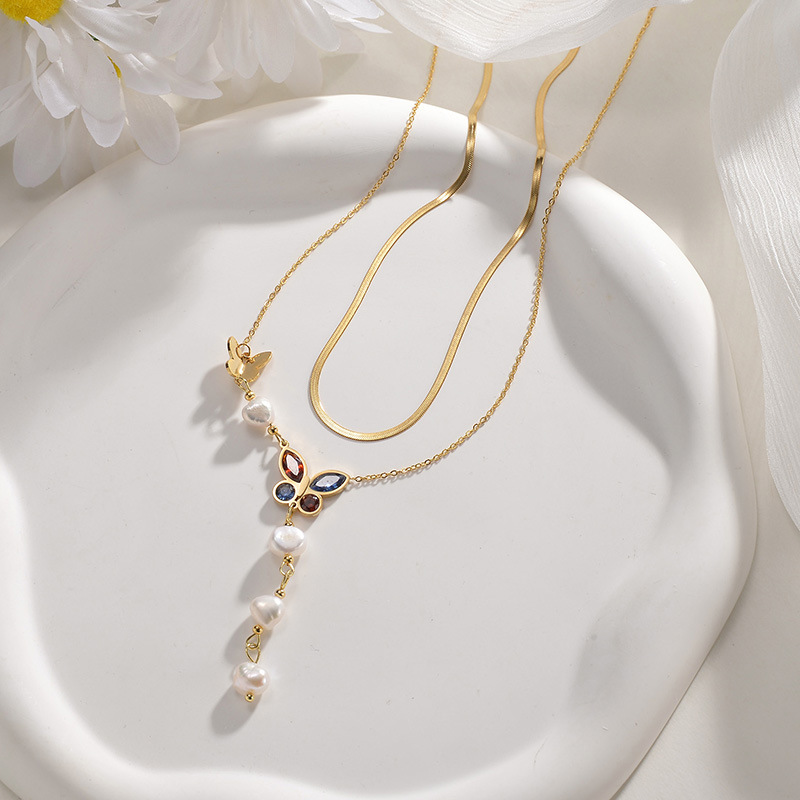 PVD Coated Gold Plating Process Stainless Steel Titanium Steel Sweet Butterfly Plating Pendant Necklace