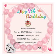 8mm粉色猫眼石手链不锈钢心形吊坠生日礼物编织猫眼石生日手链