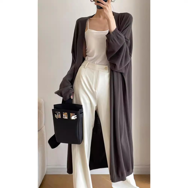 Korean goods relaxation feeling ~ lazy long wool knitted cardigan sweater coat autumn new plus size women's clothing