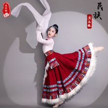 藏族舞蹈演出服装儿童藏袍甩袖女童新款藏服女款表演服水袖舞蹈服