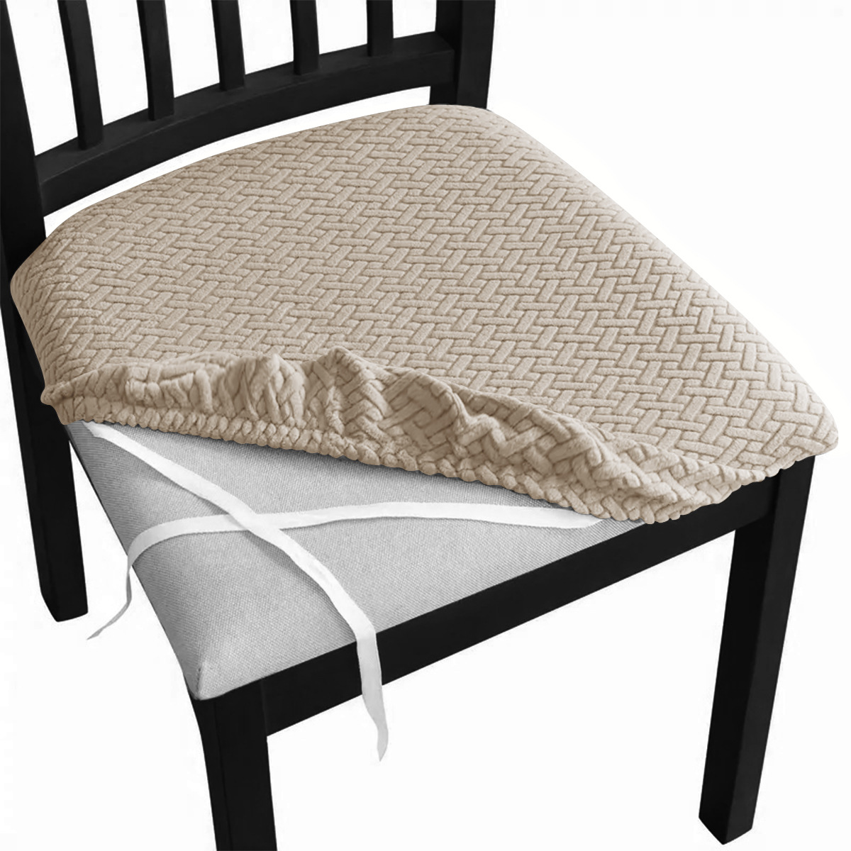 Jacquard transfronterizo patrón de tira en T con correa cubierta de banco de cuerda silla elástica de color sólido cubierta de banco cubierta de taburete TEMU spot