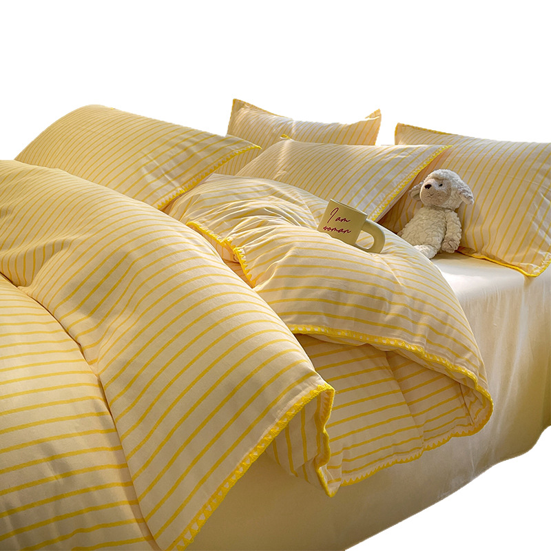 Set di lenzuola a righe in puro cotone pettinato di lusso 4 pezzi_voghion.com