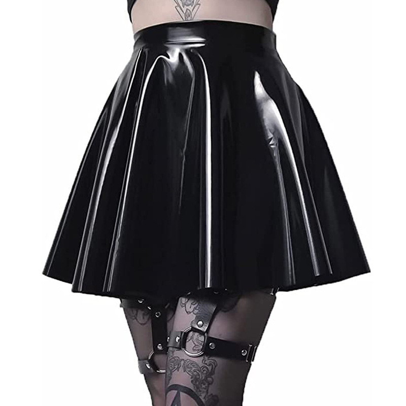 Charming Foreign Trade Cross-Border Supply Gothic Leather Sundress Q03 Women's High-Waisted Mirror Latex Ammonia Short Skirt