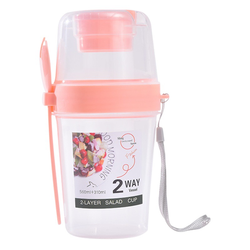 Taza Mason portátil para desayuno y ensalada, frutas y verduras, tapa con tenedor, yogur, adelgazamiento