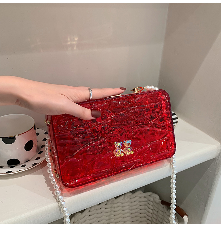 Transparent Box Acrylic Beaded Chain Small Square Bag 2021 Korean Style Soft Girl Fashion Shoulder Messenger Bag display picture 8