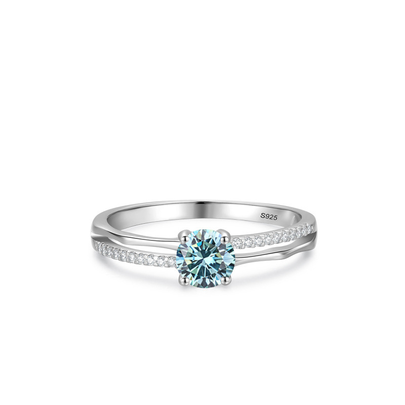 S925 anillo cerrado de plata esterlina de lujo ligero con diamantes de cuatro garras un gramo de imitación de bolígrafo de diamantes con anillo de diamantes reales