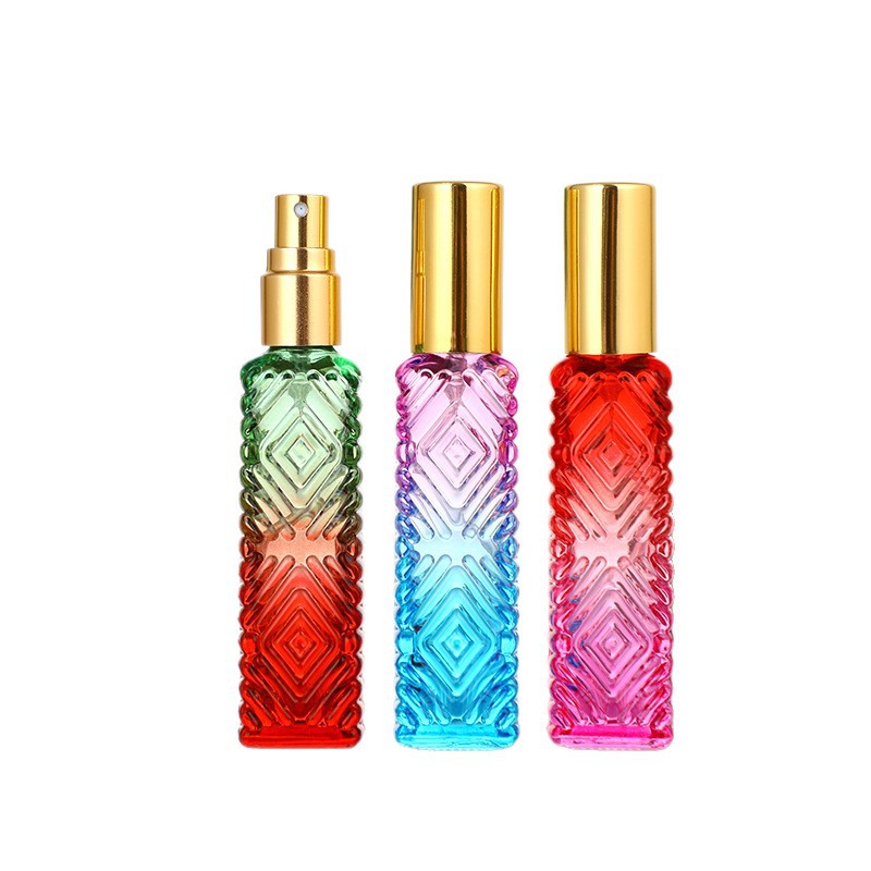 Botella de perfume cuadrada de color 15ml botella de maquillaje de color botella de aerosol de muestra portátil pequeña botella de fragancia compacta