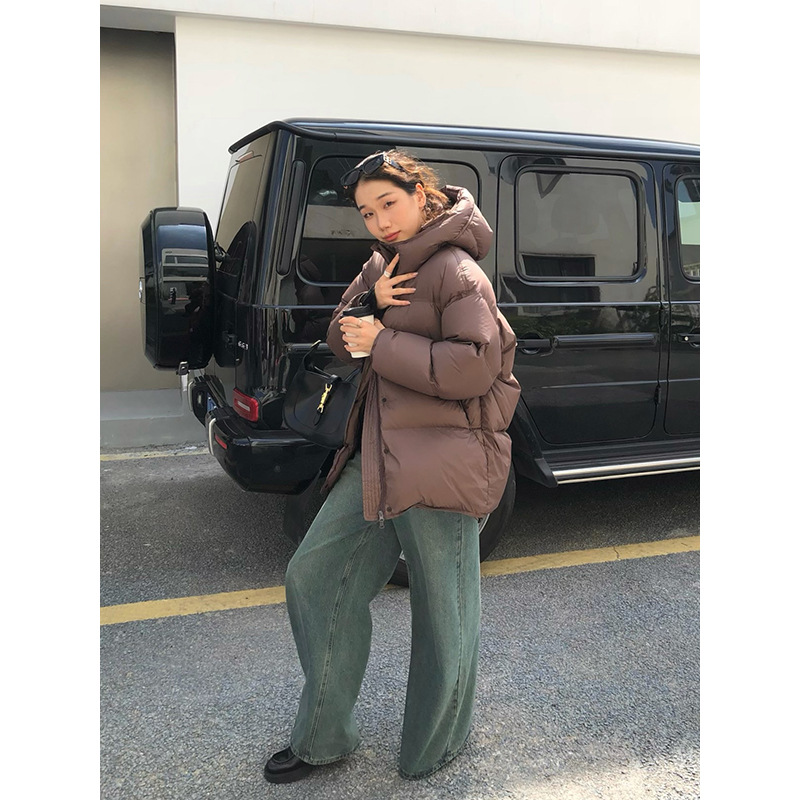 FOX ROOM 蓬松中长款连帽羽绒服2025冬季轻盈保暖白鸭绒外套A3720