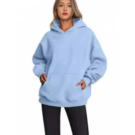 亚马逊欧美跨境2024新款女装春秋连帽卫衣休闲口袋上衣宽松套头衫