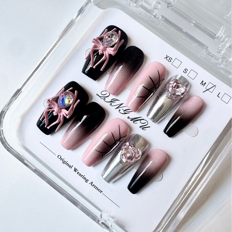 Cool Spider Black Pink Punk Handmade Niche Design Punk Style Retro Halloween Wearable Nail Art Stickers