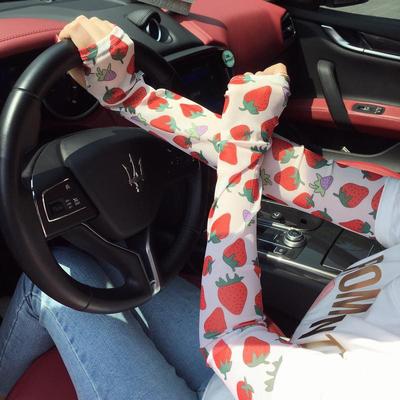 ins超火网红薄款小清新防晒袖套长款宽松开车骑车护臂女网丝袖套