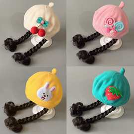 秋冬季宝宝帽子女婴儿可爱花朵贝雷帽儿童毛线女童针织画家辫子帽