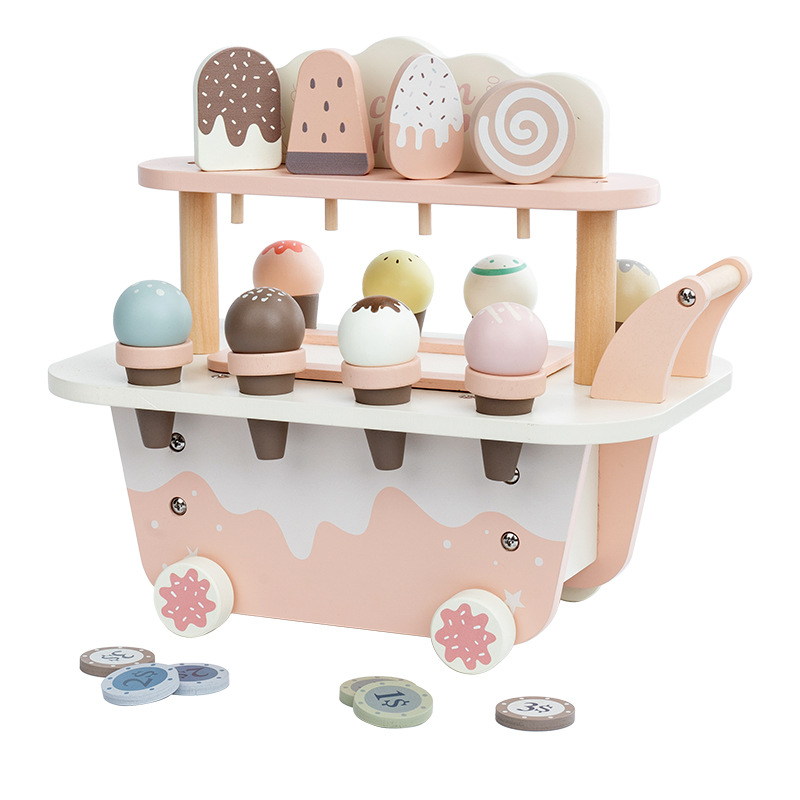 helado de madera vendedor de niños caseros juguetes de puzzle bebés simulación helado aristocrático danés coche de helado
