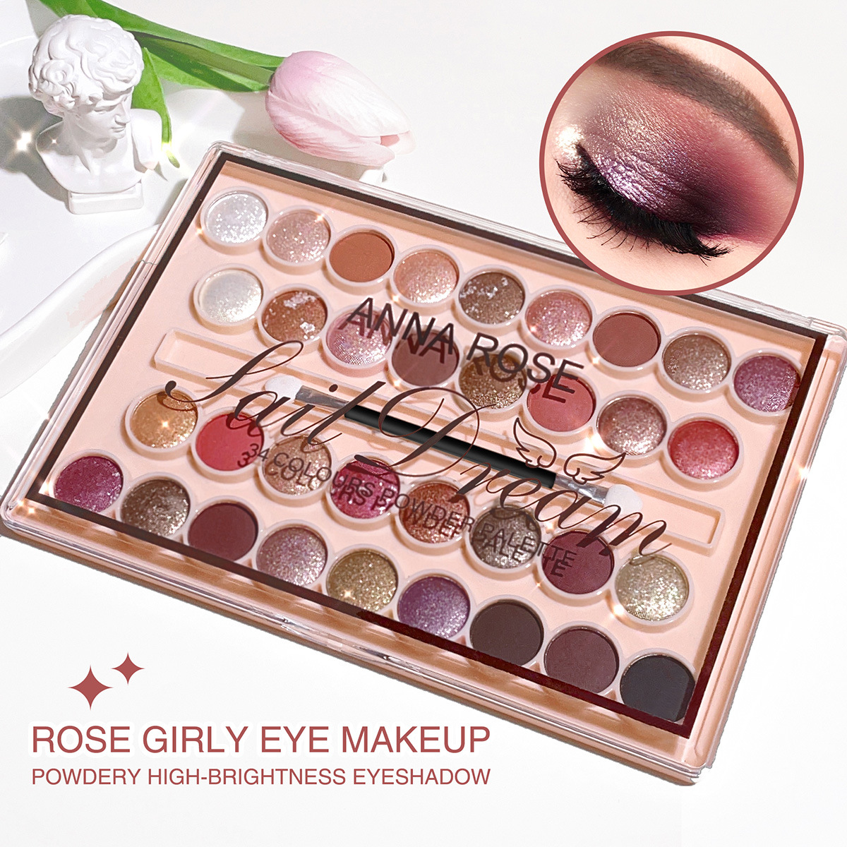 Placa de sombra de ojos de 34 colores mate perla brillante con maquillaje multifuncional en una placa de maquillaje de color transfronterizo europea y americana image 1