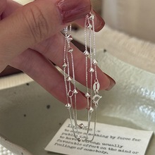 进口S925纯银韩版小众设计感菱形包珠盒子裸链韩国风时尚锁骨链